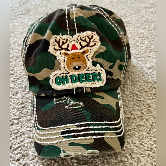 Hobby Lobby Accessories - Hobby Lobby Green Camouflage Hat with Reindeer Design